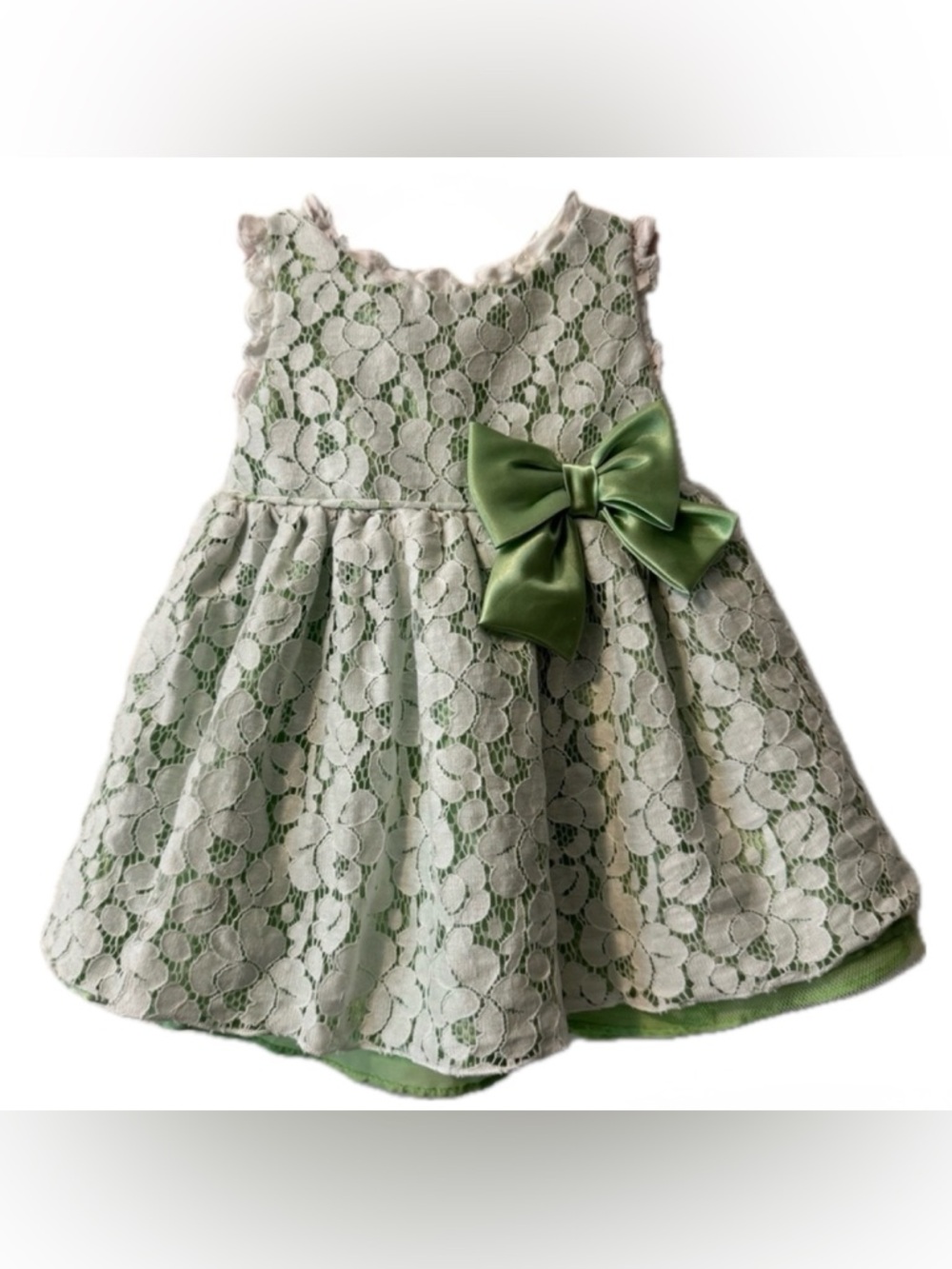 SOLD!! Sweet Heart Rose Baby Dress 12M Green Floral Lace Easter Party Bow Dress